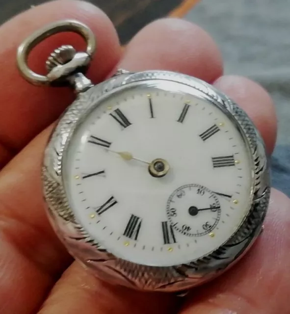 Remontoir Argento 800 Silver Cylindre Pendant Orologio Da Tasca Ladies Vintage