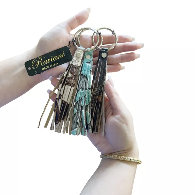 (Wholesale lot of 12) Raviani Leather fringe/Tassel Keychain Made In USA