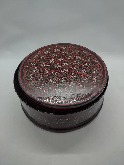 Antique Burmese Lacquerware Old Lacquer, colorful, 3 nested containers. 11