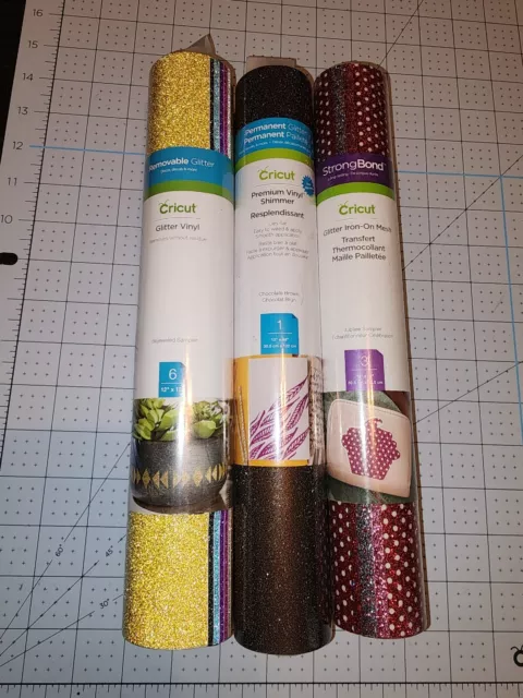 NIP Cricut 3 Roll Vinyl Bundle With Glitter Mesh And Iron On And Removable