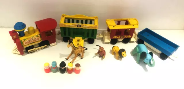 Vintage 1970'S Fisher Price Little People Circus Train Bundle Animal Figure At69