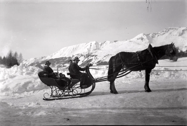 Family Portrait Mountain Snow Sled - Antique Photo Negative Year. 1930