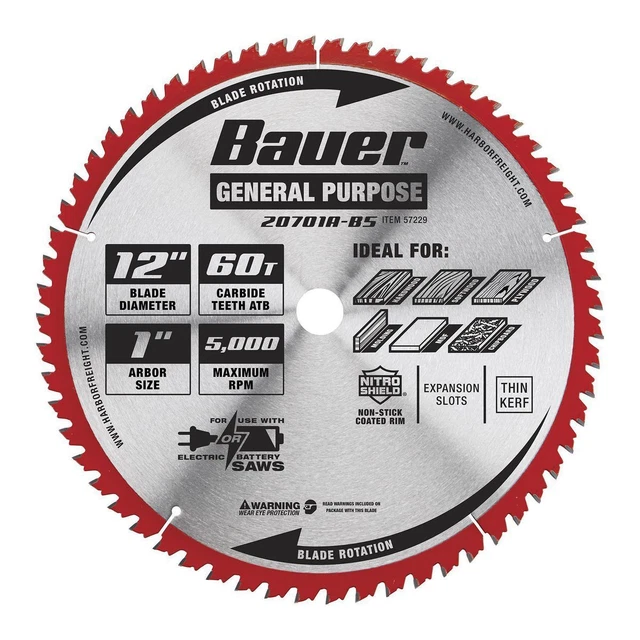 Hoja de sierra circular de uso general BAUER 12 in., 60T 57229