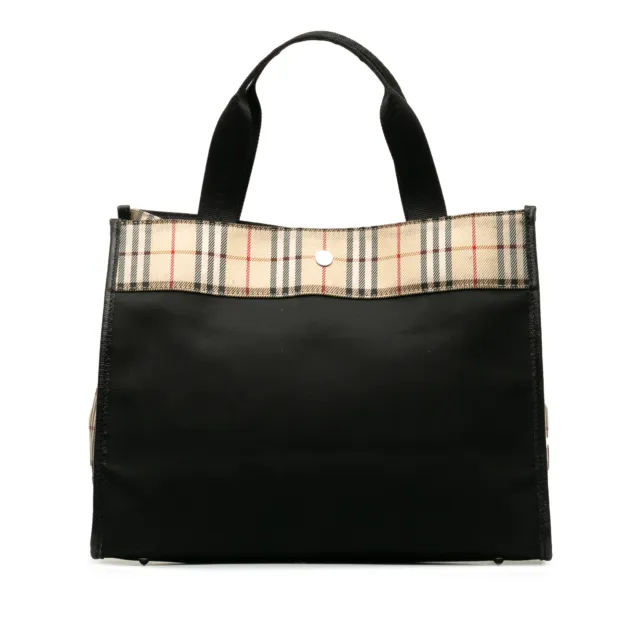 Authenticated Burberry House Check Tote Black Nylon Fabric Bag