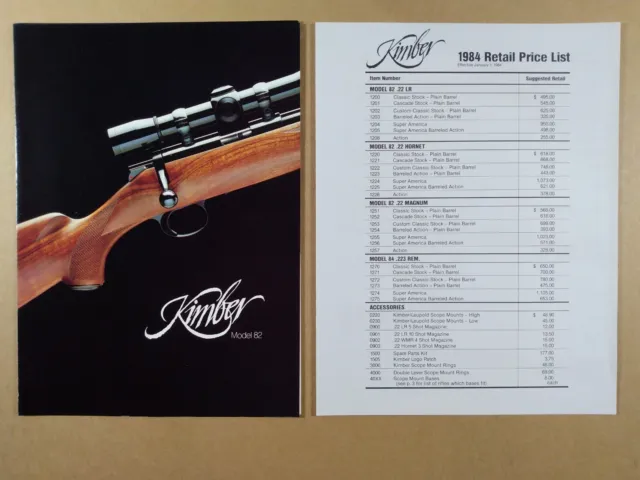 Kimber 82 .22 LR Magnum Hornet Super America Rifles Brochure 1984 Price List