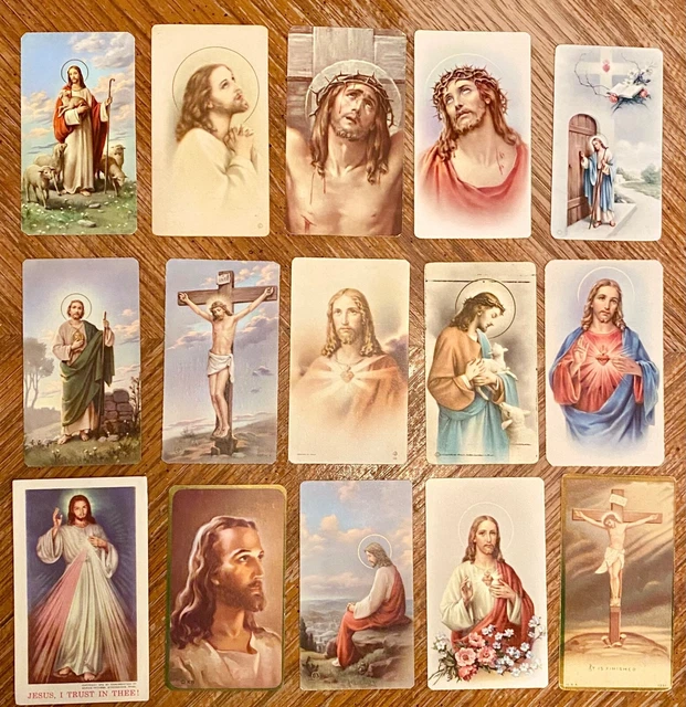 VTG "ICONIC Jesus" Catholic Prayer Funeral Death Holy Cards LOT of 15