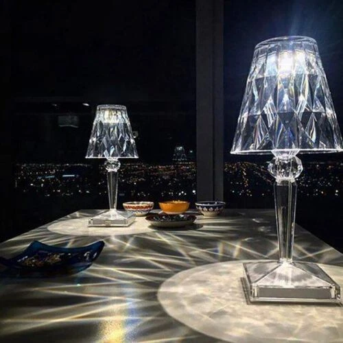 Lampada Touch Tavolo Diamantata Led Ricaricabile Effetto Cristallo Trasparente 3