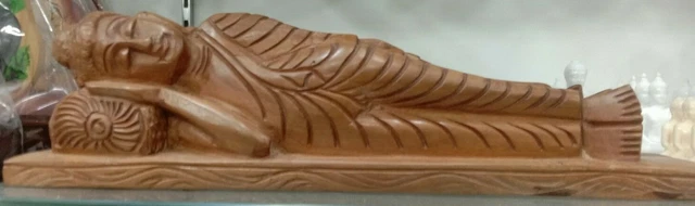Sleeping Buddha Wood art Spiritual monk Mind healing peace antique Christmas new