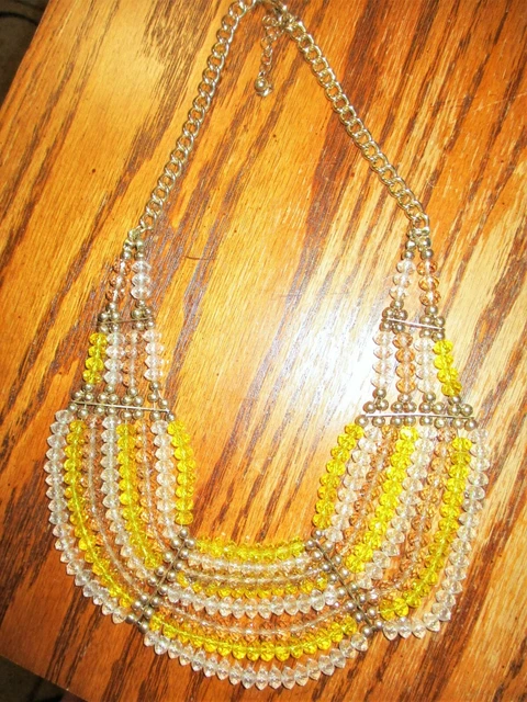 Charming Charlie Yellow/Clear/Brown Crystal Statement Bib Necklace, NWOT
