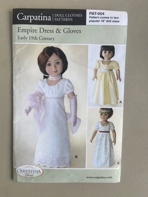 Carpatina Doll Clothes Pattern Empire Dress Gloves Early 19th Century 18" Doll