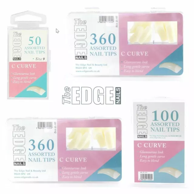 THE EDGE BIG C CURVE NATURAL FULL WELL NAIL TIPS BOX OF 360, 100 or 50 REFIL