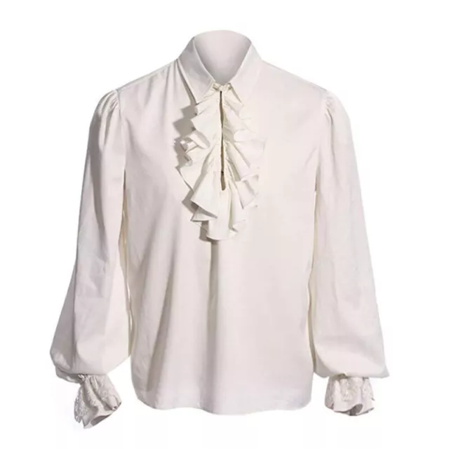 Mens Victorian Medieval Shirt Long Puff Sleeves Ruffle Collar Tops Blouse Basic