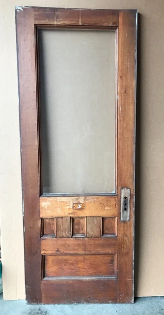 1 Antique Exterior 32x83 Hardwood Single Pane Glass Door Vintage Old 448-23B