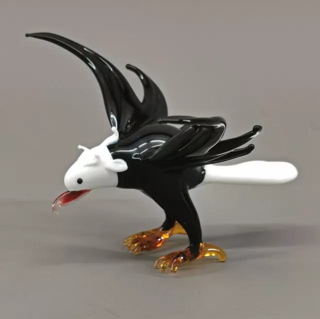 9912079-x Vetro Figura Weißkopf-adler Nero Uccello 12x12cm Soffiato Bocca