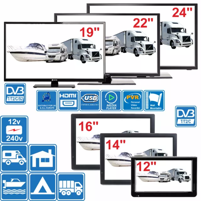 7" - 24" Digital TV 12v 240v for Motorhome Caravan Boat DVB-T2 Freeview PVR