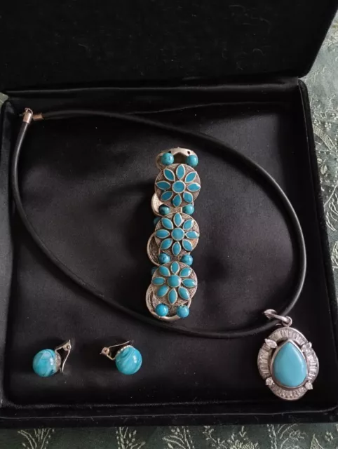 Schmuckset 3-teilig türkis - Halskette, Armband, Clip-Ohrringe