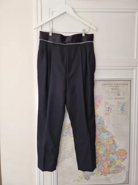 Haider Ackermann SS18 Black High Waist Silk Waistband Pleated Trousers (46)