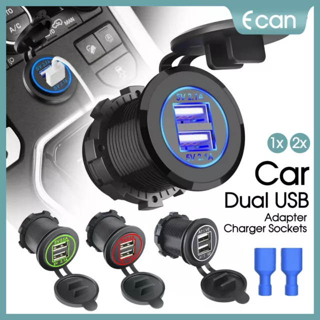 Dual 2.1A (4.2A) 12V/24V DC USB Car Quick Charger Power Socket Outlet Truck Boat