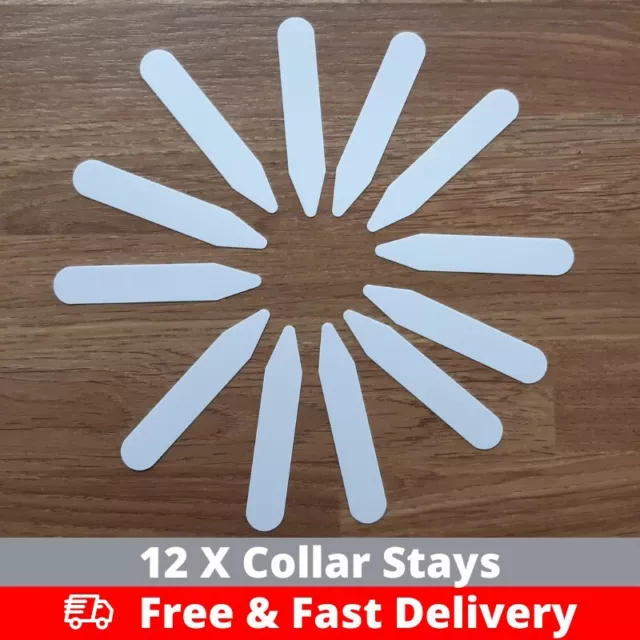 12Pcs Collar Stiffeners 6.5cm,Formal Men Shirt Bones Inserts Stays Plastic White