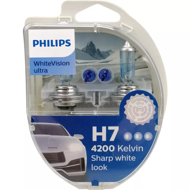 PHILIPS H7 WhiteVision ultra 2 Stück + 2 x W5W 4200K Halogen Scheinwerfer KFZ