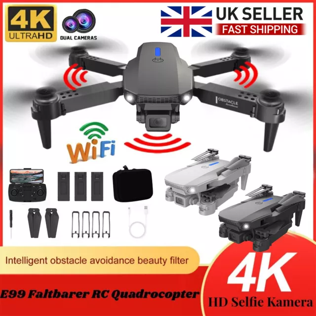 4K HD Drone Dual Camera WIFI FPV GPS Foldable Selfie RC Quadcopter+3 Batteries