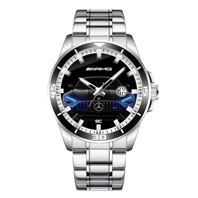 Montre Mercedes-Benz Pour Homme - Mouvement Quartz, Chronographe, Boîte Rectangulaire Noire, étanche 50m