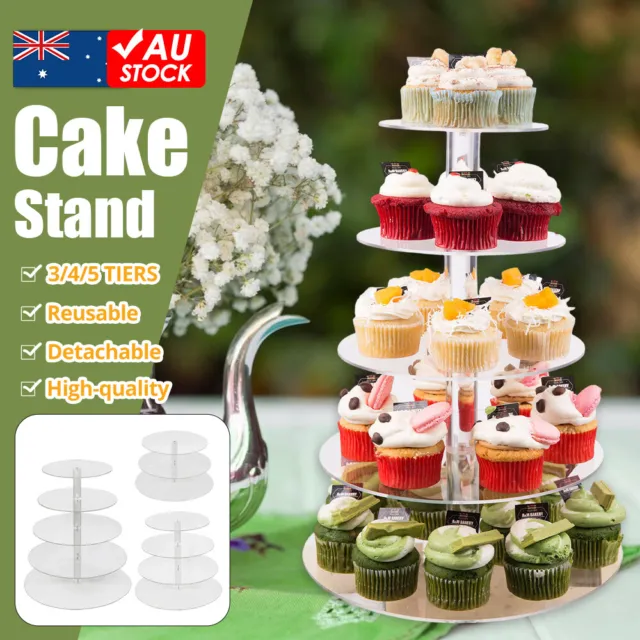 Acrylic Clear Round Cupcake Cake Stand Plate Tree Wedding Birthday Party 3/4/5