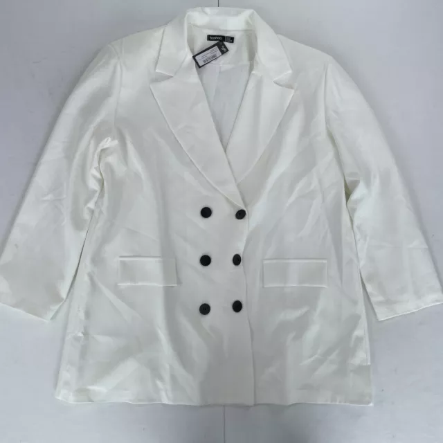 Boohoo Jacket 20 White Womens Blazer Double Breasted Oversized