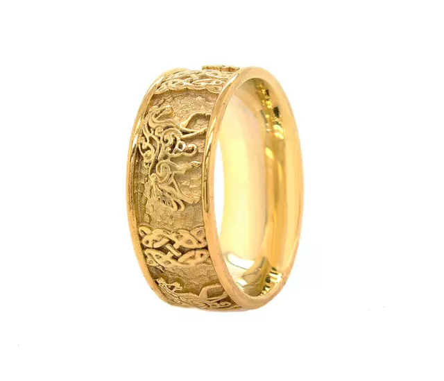 Solid 14k Yellow Gold Ring with Celtic Knots and Horses