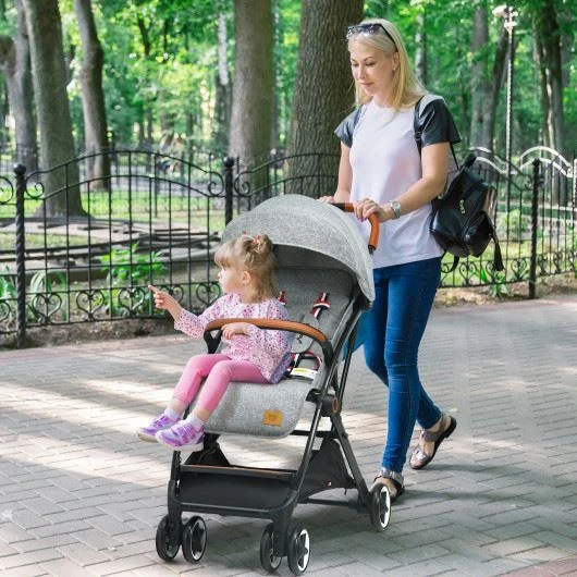 Durable Lightweight Aluminium Frame Baby Stroller with Net-Gray