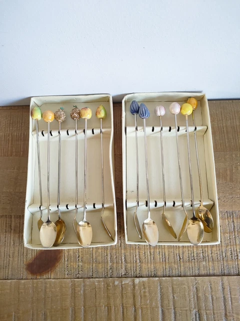 Lot De 12 Cuillères Longues à Cocktail/dessert – Céramique Fruits Vintage (occasion)