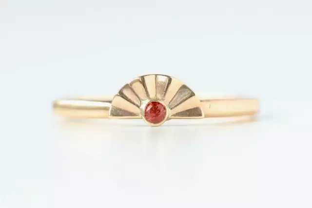 Sunstone Solid 14k Rose/Yellow Gold Stacking Sun Design Ring Jewelry US3-8