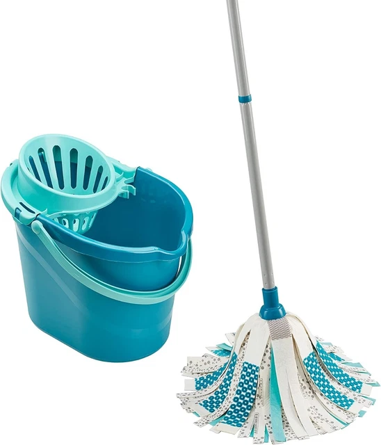 Leifheit Set Power Mop 3-en-1, seau essoreur avec lave-sol, balai à franges en v