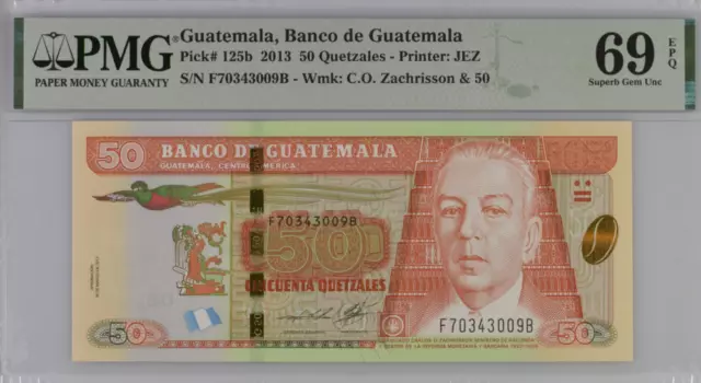 Guatemala 50 Quetzales 2013 P 125 b Superb Gem UNC PMG 69 EPQ Top Pop