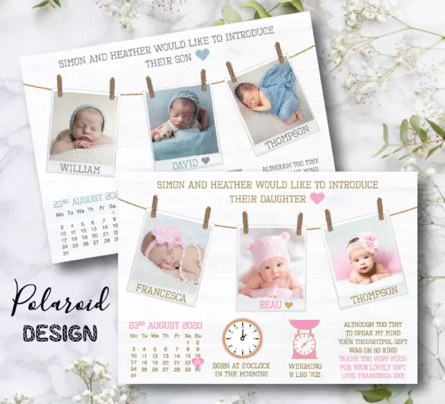 10 Personalised Photo New Baby Thank You Cards / Photo Birth Announcement Cards