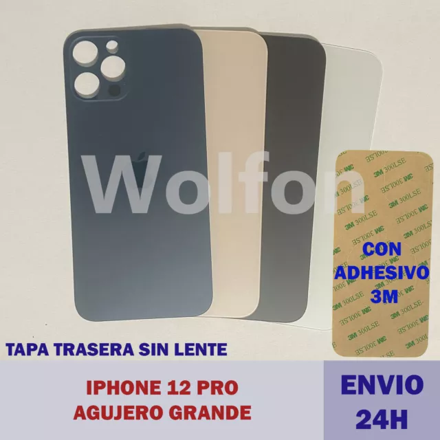 Tapa trasera cristal IPHONE 12 PRO Agujero Grande CON ADHESIVO 3M envio 24 horas