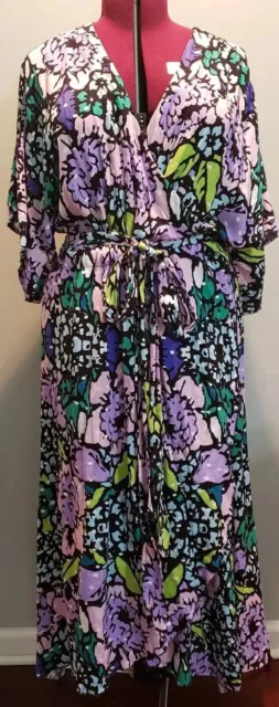 Melissa McCarthy Seven7 NWT Wrap Dress 1X Floral Bouquet Kimono Sleeves Maxi