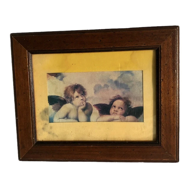 Vintage Marco Decoupage Putti por Raffaello Angeli Marco de madera 26x 21 cm