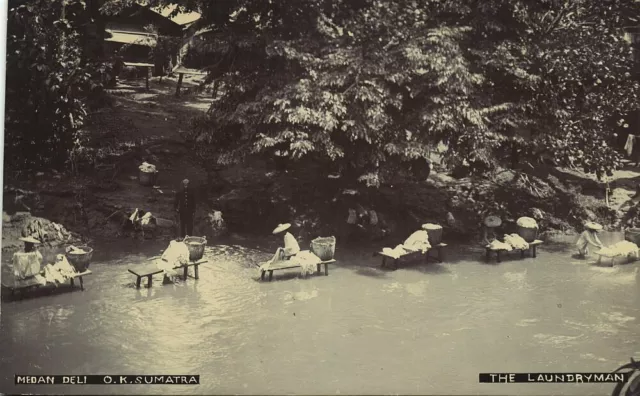 indonesia, SUMATRA MEDAN, The Laundryman (1910s) RPPC Postcard