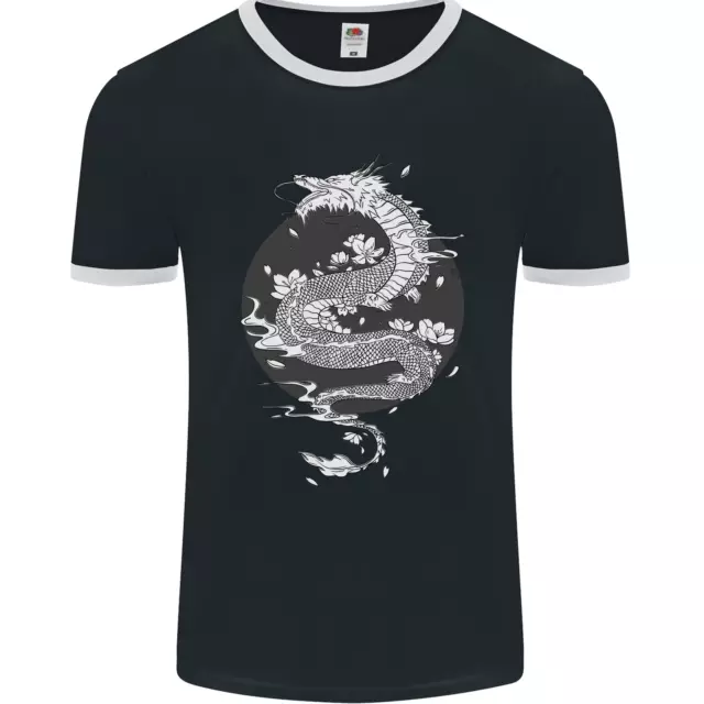 Japanese Fantasy Dragon Sun Background Mens Ringer T-Shirt FotL