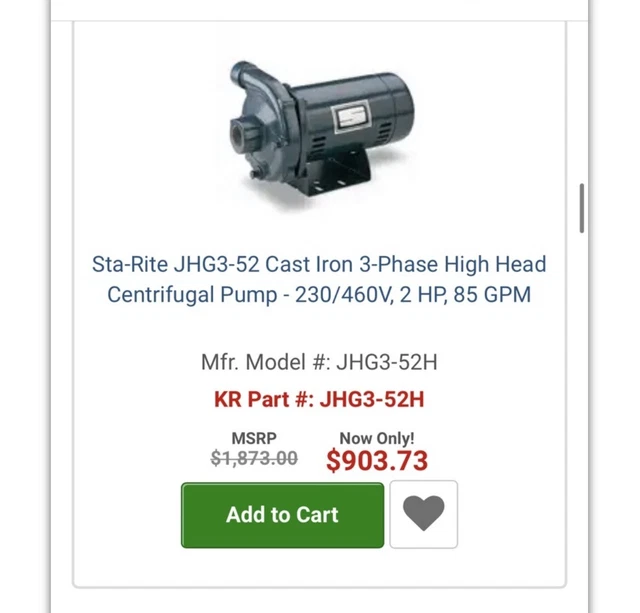 Sta-Rite JHG3-52 Cast Iron 3-Phase High Head Centrifugal