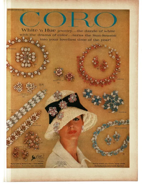 1959 Coro Jewelry White n Hue Bracelets Earrings Vintage Print Ad