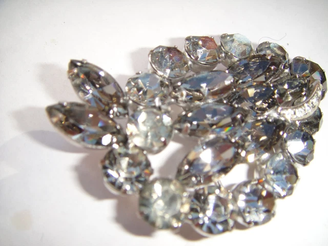 Vintage 1960's rhinestone pin Rhodium plated closed back 2 3/4''