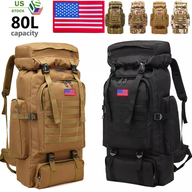 80L Outdoor Military Tactical Hiking Backpack Camping Rucksack  Molle Bag
