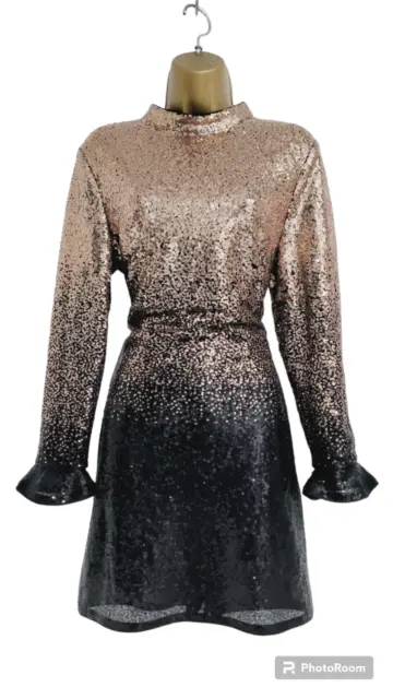 LIPSY LONDON size 14 black gold ombre sequin party dress sparkle Sexy VGC
