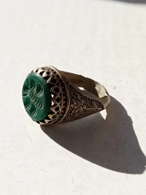 Extremly ancient bronze roman ring green  stone old amazing rare type