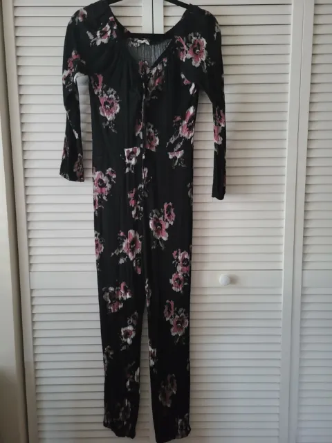 Womens Jumpsuit Size Small black Floral Long Sleeve