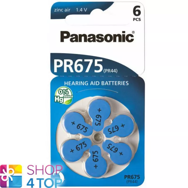 6 Panasonic Size 675 Pr44 Hearing Aid Batteries 1.4V Zinc Air No Mercury New