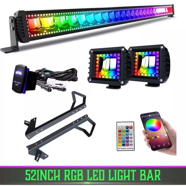 52 inch RGB Led Light Bar Bluetooth & Remote 5D For Jeep Wrangler JK 2007-2018