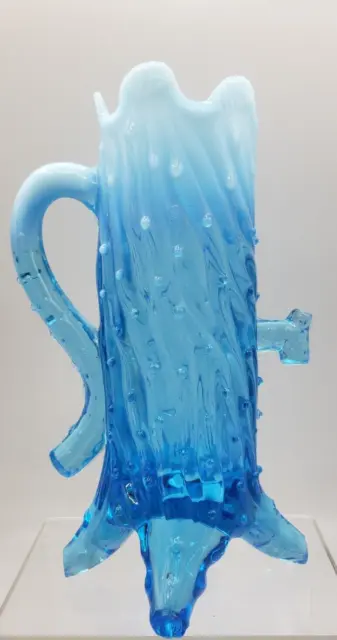 Northwood Glass Co 7" Blue Opalescent Glass No.566 Pump Novelty Vase EAPG c.1899